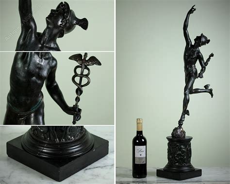 vintage bronze hermes statuette on round marble|A LIFE.